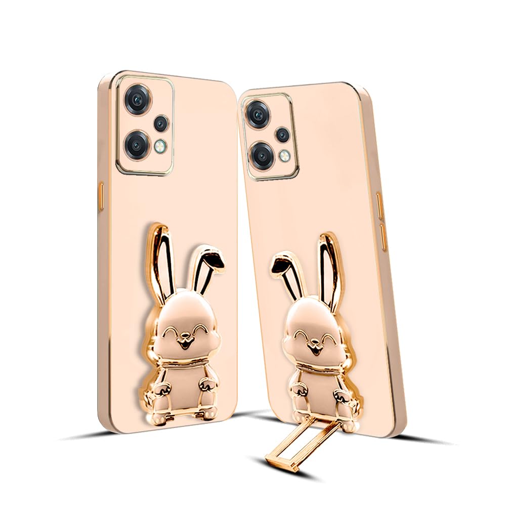 3D Bunny Mobile Poco Cover With Stand And Mirror For Poco X55G| Soft TPU Electropated Stand