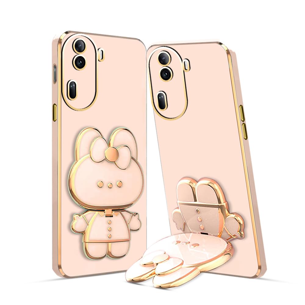 3D Cat Mobile Back Case with Stand For Oppo Reno 11 Pro 5G | Stand and Mirror | Camera Protection | Electroplated |