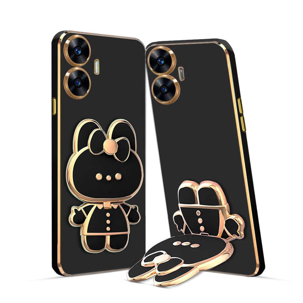 3D Cat Mobile Back Case with Stand For Realme C55 stand Mirror | Camera Protection | Electroplated