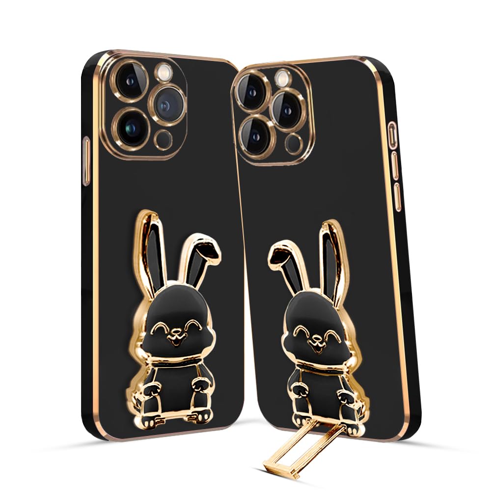 3D Bunny Mobile Phone Cover With Stand And Mirror For iPhone 12 Pro| Soft TPU Electropated Stand