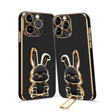 3D Bunny Mobile Phone Cover With Stand And Mirror For iPhone 14 Pro| Soft TPU Electropated Stand