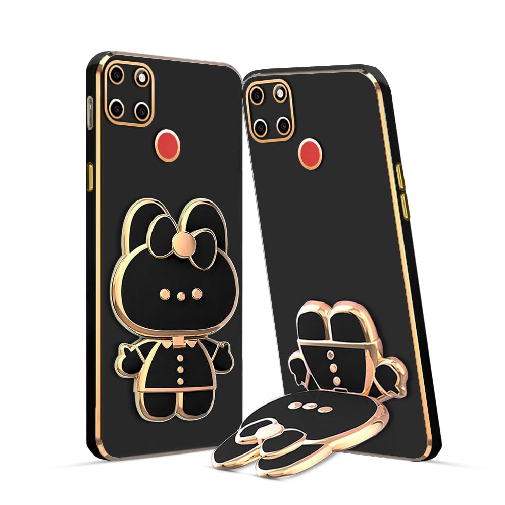 3D Cat Mobile Back Case with Stand For Realme C12 stand Mirror | Camera Protection | Electroplated