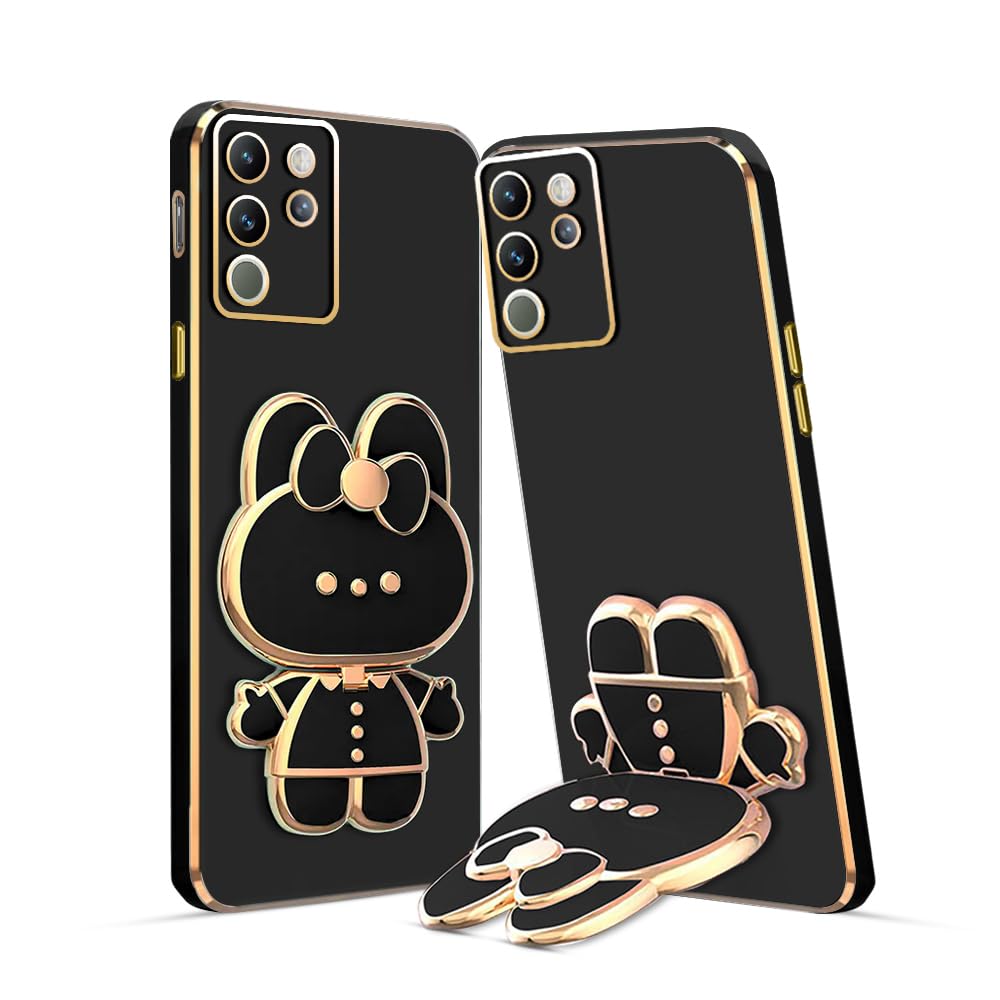 3D Cat Mobile Back Case with Stand For Vivo V29 | Stand and Mirror | Camera Protection | Electroplated