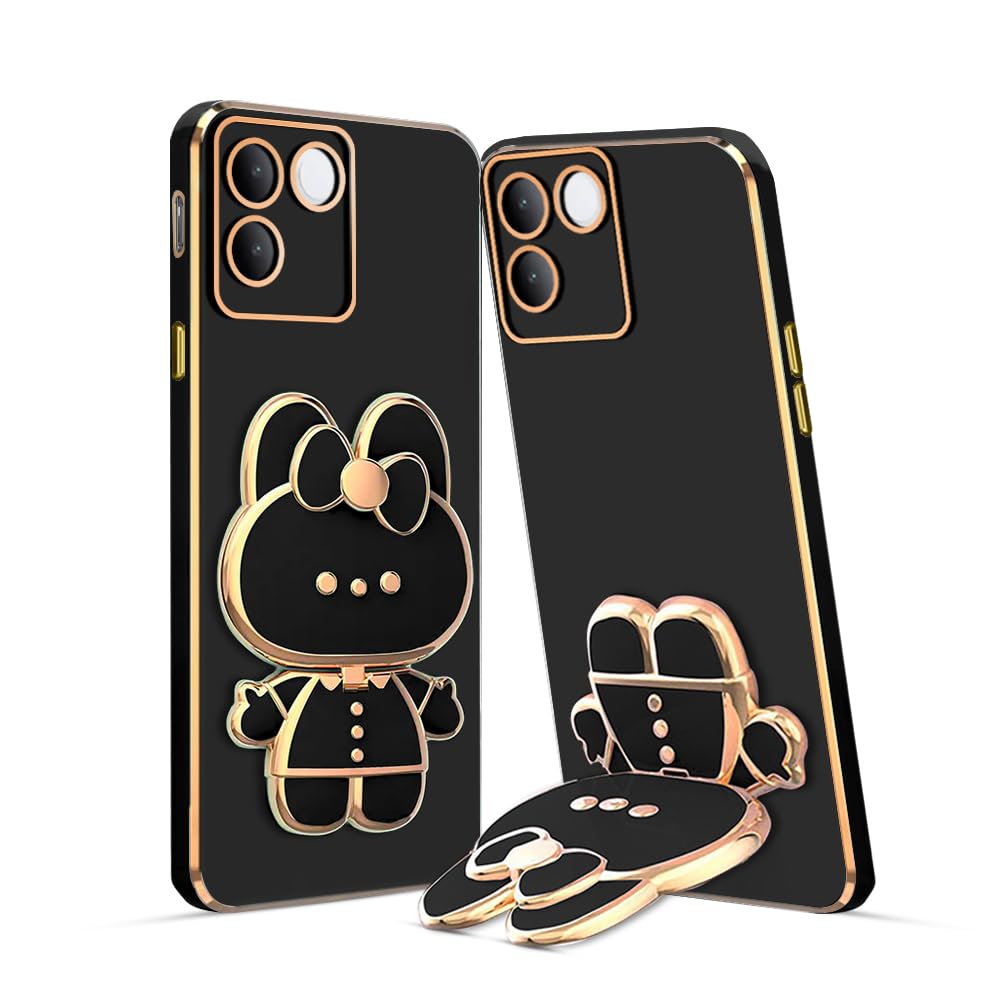 3D Cat Mobile Back Case with Stand For Vivo T2 Pro | Stand and Mirror | Camera Protection | Electroplated