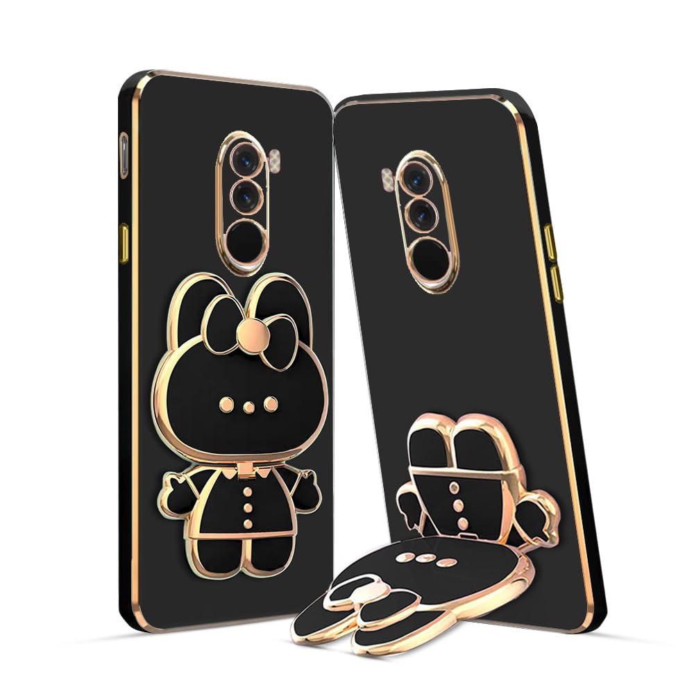 3D Cat Mobile Back Case with Stand For Poco F1 | Stand and Mirror | Camera Protection | Electroplated