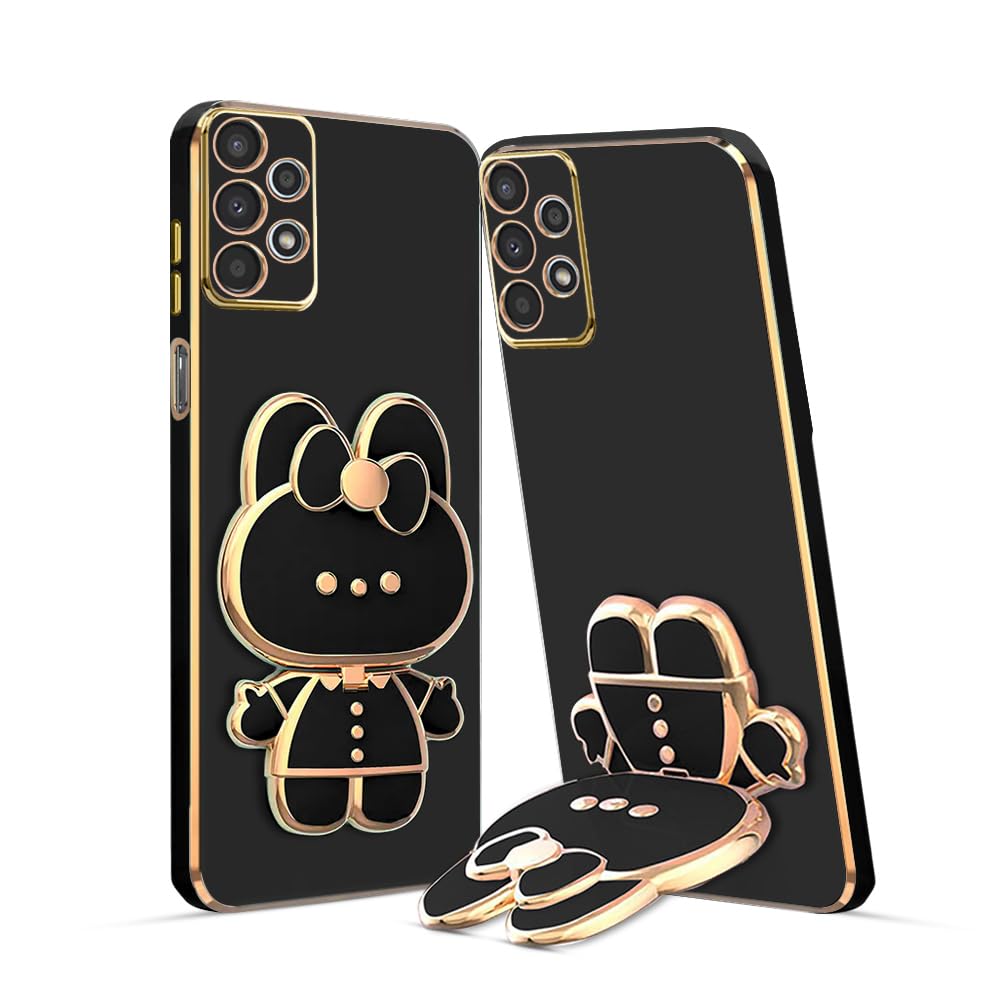 3D Cat Mobile Back Case with Stand For Samsung A13 4G | Stand and Mirror | Camera Protection | Electroplated