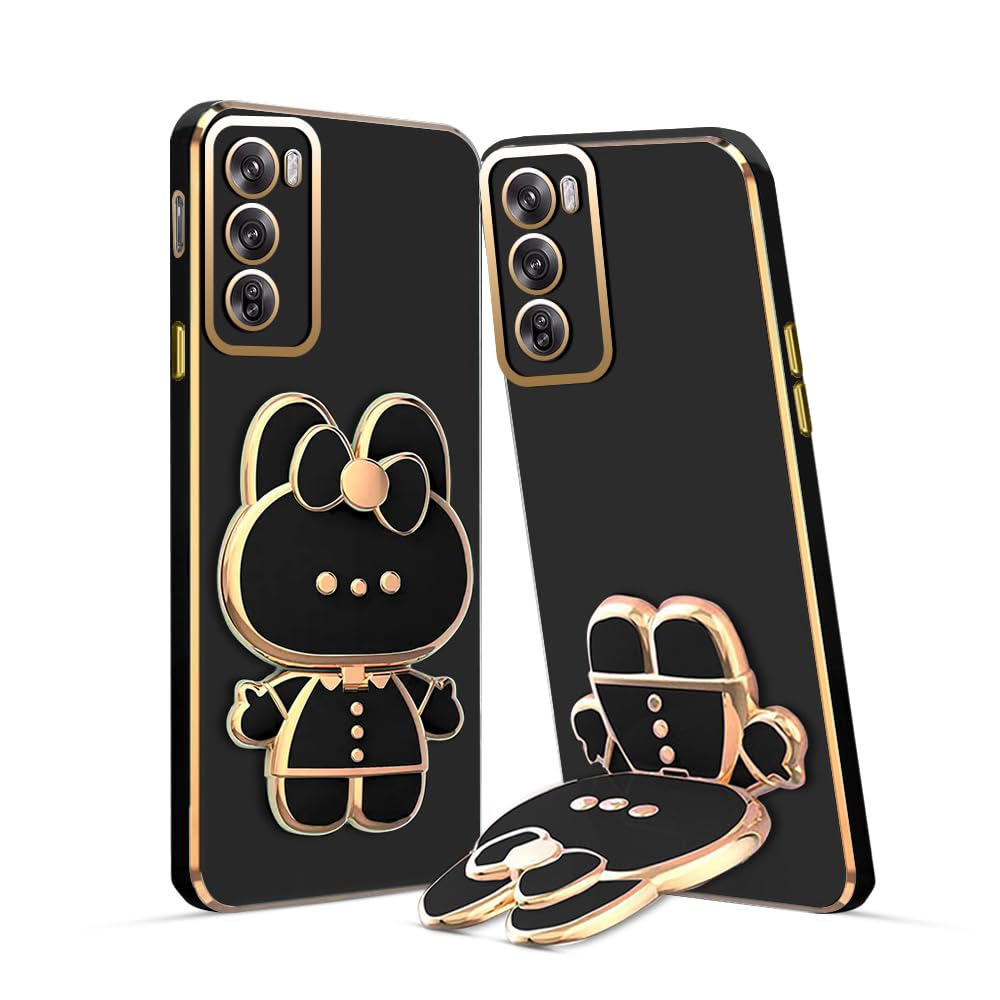 3D Cat Mobile Back Case with Stand For Oppo Reno 12 stand Mirror | Camera Protection | Electroplated