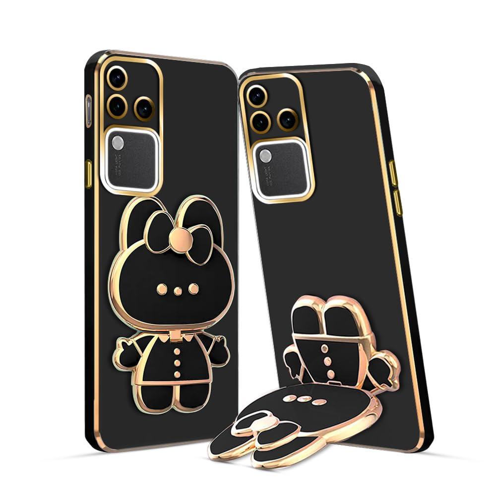 3D Cat Mobile Back Case with Stand For Vivo V30 Pro 5G | Stand and Mirror | Camera Protection | Electroplated |