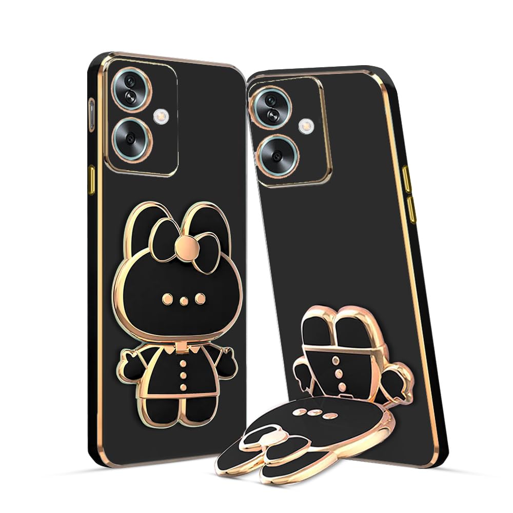 3D Cat Mobile Back Case with Stand For Oppo A79 | Stand and Mirror | Camera Protection | Electroplated |