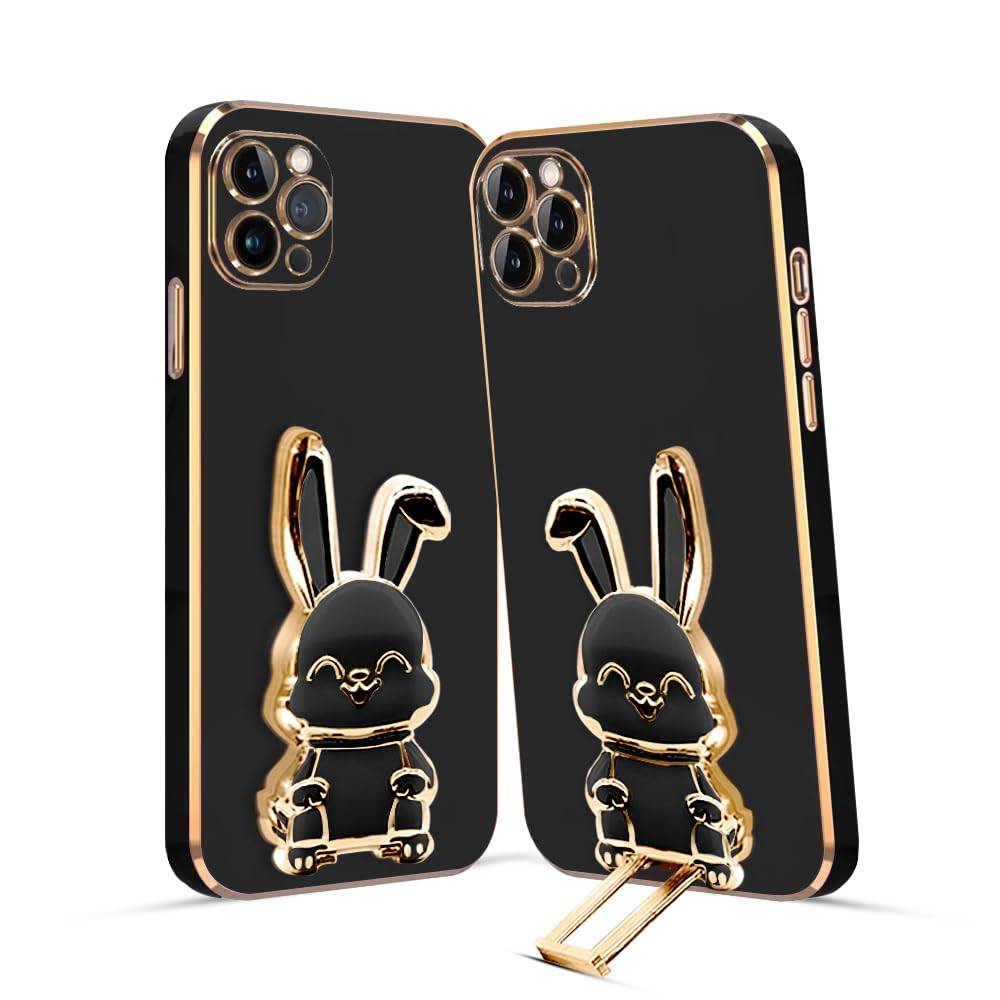 3D Bunny Mobile Phone Cover With Stand And Mirror For iPhone 11 Pro| Soft TPU Electropated Stand