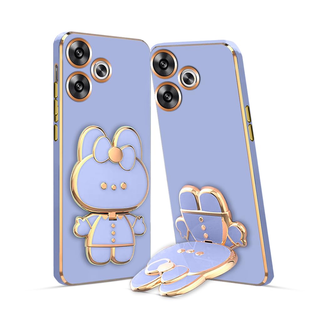 3D Cat Mobile Back Case with Stand For Poco F6 5G stand Mirror | Camera Protection | Electroplated