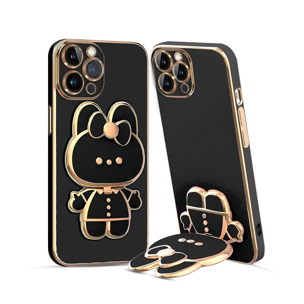 3D Cat Mobile Back Case with Stand For iPhone 15 Pro Max | Stand and Mirror | Camera Protection | Electroplated |