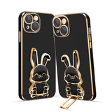 3D Bunny Mobile Phone Cover With Stand And Mirror For iPhone 14 Plus| Soft TPU Electropated Stand