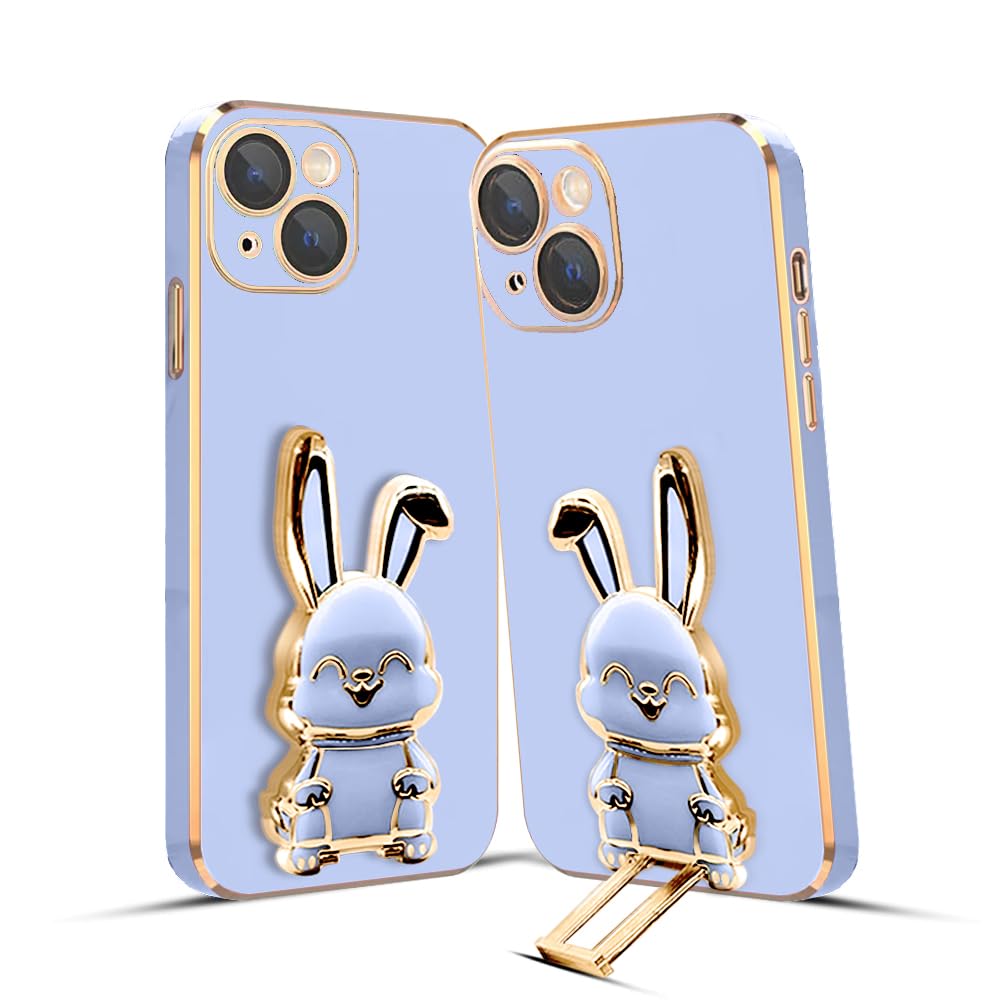 3D Bunny Mobile Phone Cover With Stand And Mirror For iPhone 14 Plus| Soft TPU Electropated Stand