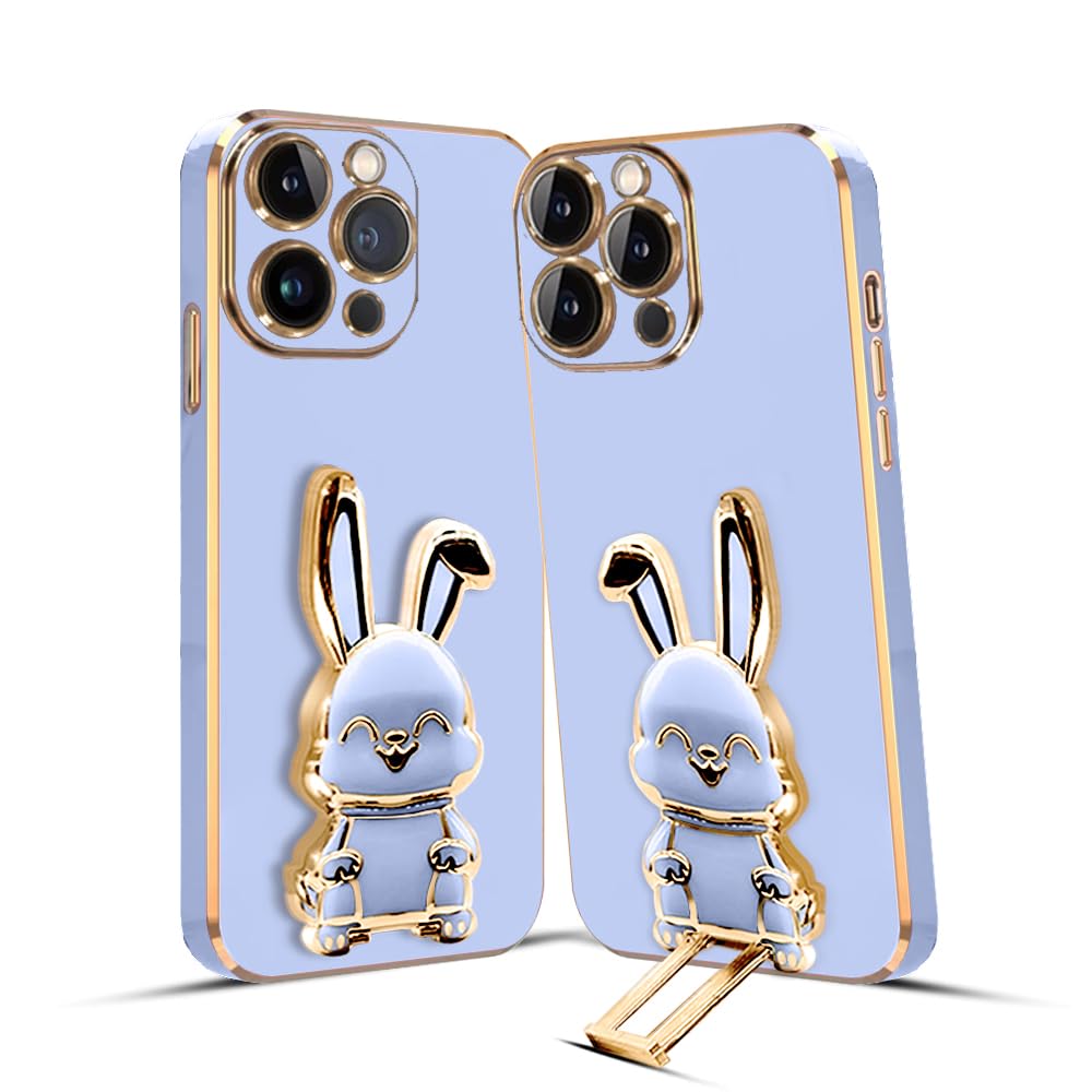 3D Bunny Mobile Phone Cover With Stand And Mirror For iPhone 12 Pro| Soft TPU Electropated Stand