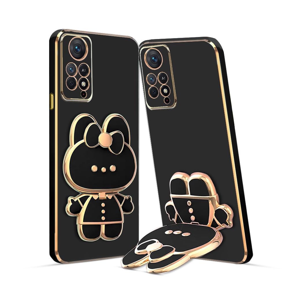 3D Cat Mobile Back Case with Stand For Redmi Note11 Pro+| Stand And Mirror|Camera Protection|Electroplated|