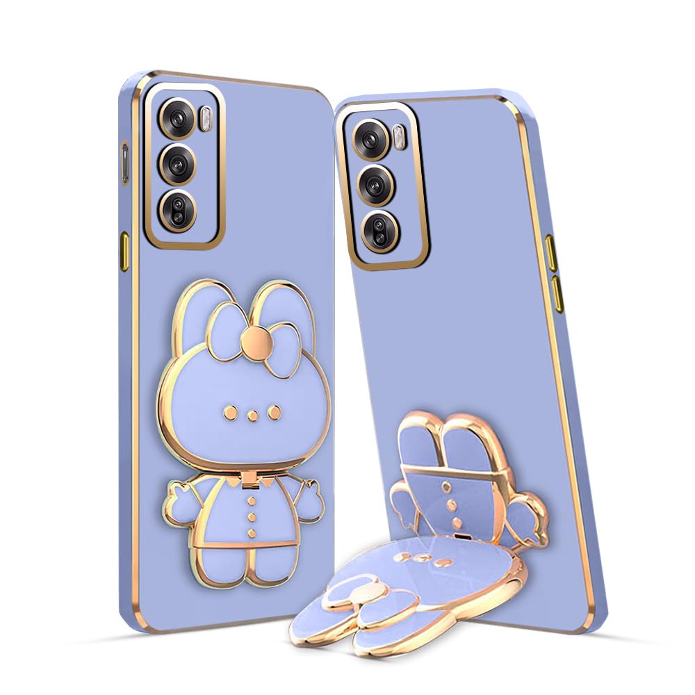 3D Cat Mobile Back Case with Stand For Oppo Reno 12 stand Mirror | Camera Protection | Electroplated