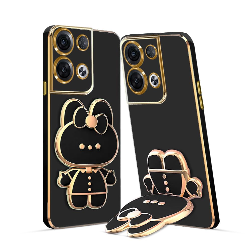 3D Cat Mobile Back Case with Stand For Oppo Reno 8 Pro 5G| Stand and Mirror | Camera Protection | Electroplated |