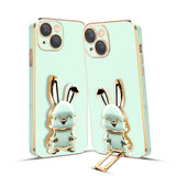 3D Bunny Mobile Phone Cover With Stand And Mirror For iPhone 14 Plus| Soft TPU Electropated Stand