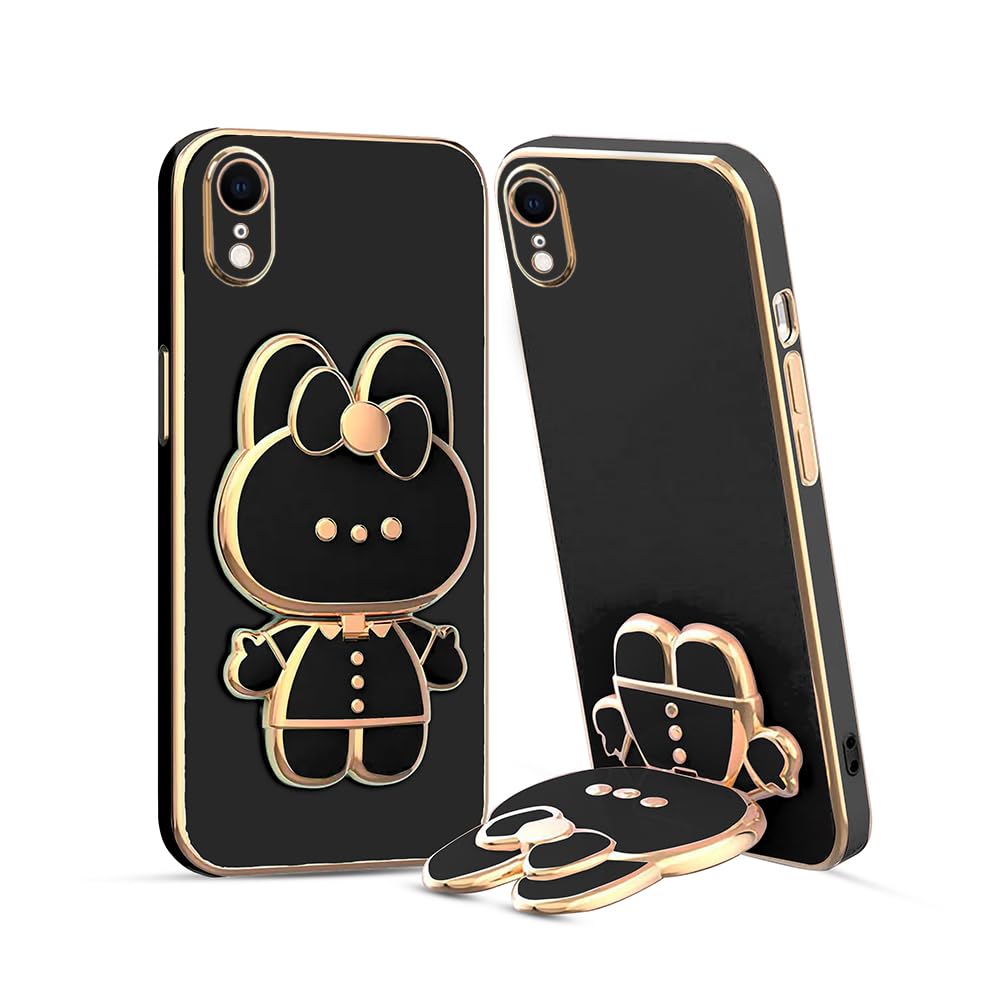 3D Cat Mobile Back Case with Stand For iPhone XR | Stand and Mirror | Camera Protection | Electroplated