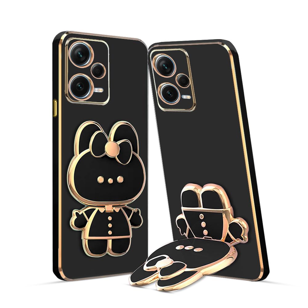 3D Cat Mobile Back Case with Stand For Redmi Note 12 Pro 5G | Stand and Mirror | Camera Protection | Electroplated