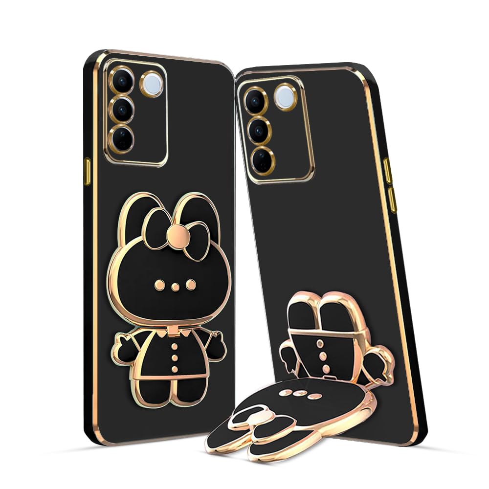 3D Cat Back Cases and Covers Compatible for Vivo V27 5G Kitty Cat Back Cover Case with Stand and Mirror | Camera Protection | Anti-Slip |