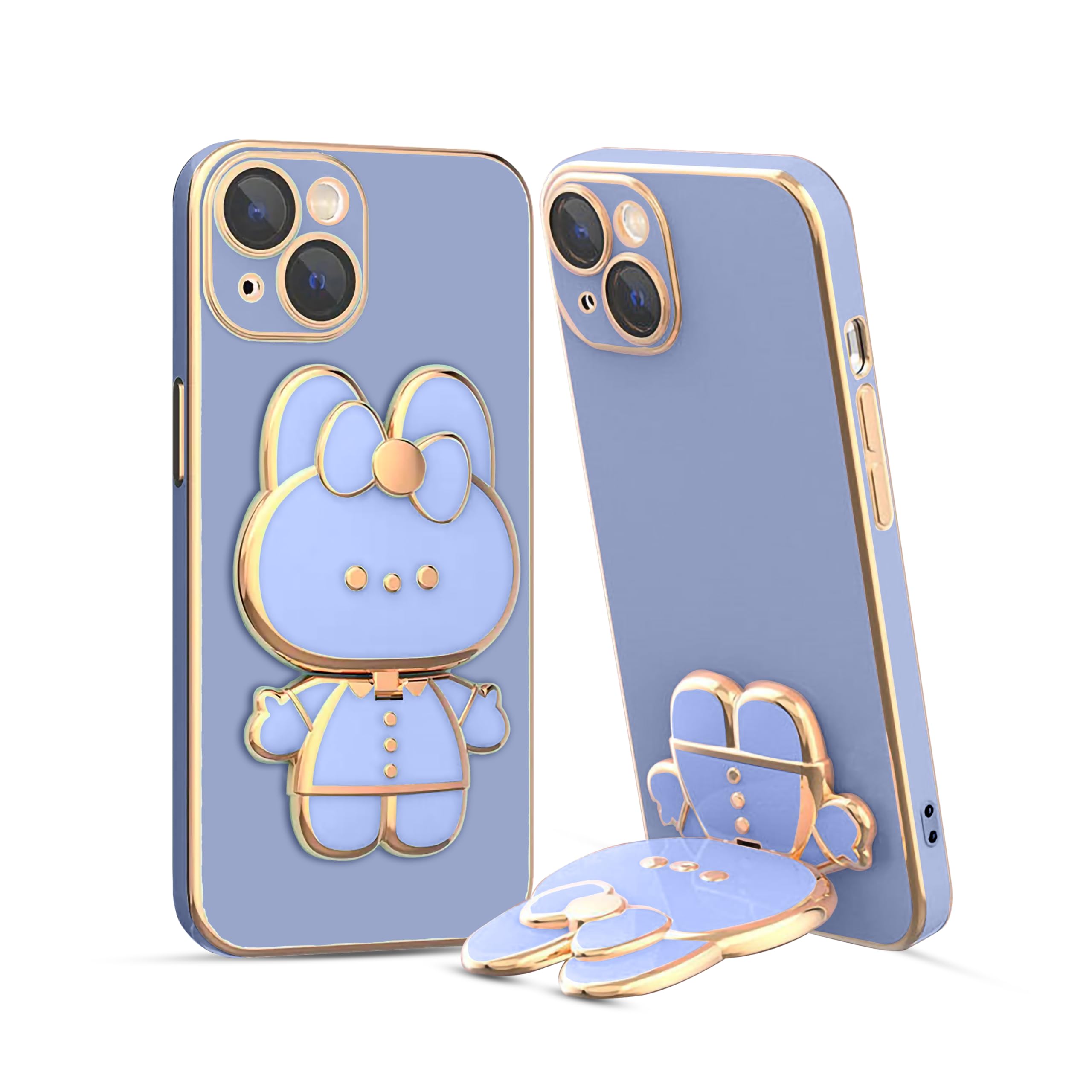 3D Cat Mobile Back Case with Stand For iPhone 15 Plus | Stand and Mirror | Camera Protection | Electroplated |