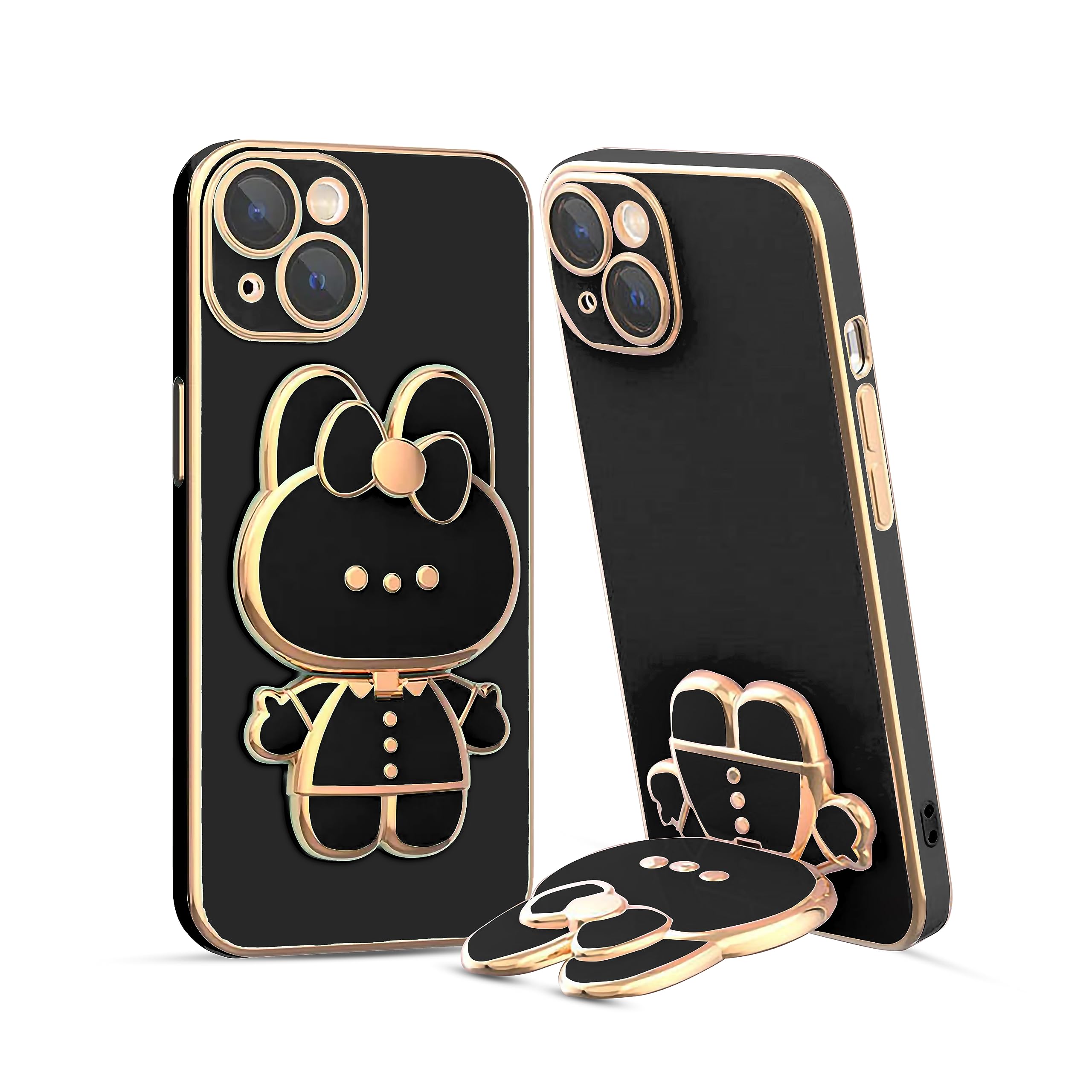 3D Cat Mobile Back Case with Stand For iPhone 15 Plus | Stand and Mirror | Camera Protection | Electroplated |