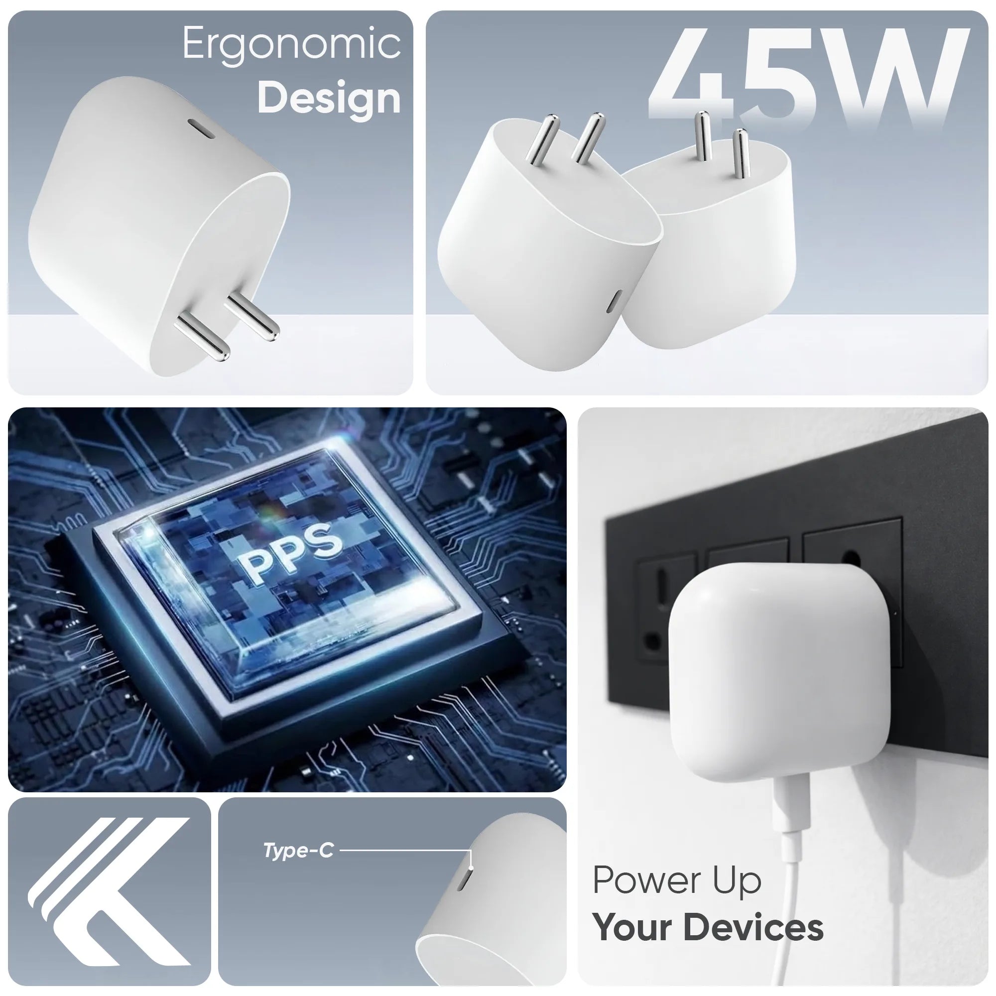 KARWAN 45W PD & PPS Rapid Fast Charging Adapter with Type C Cable For Google Devices - Karwan