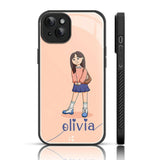 Girls Custom Name Glass Phone Back Case For iPhone 14