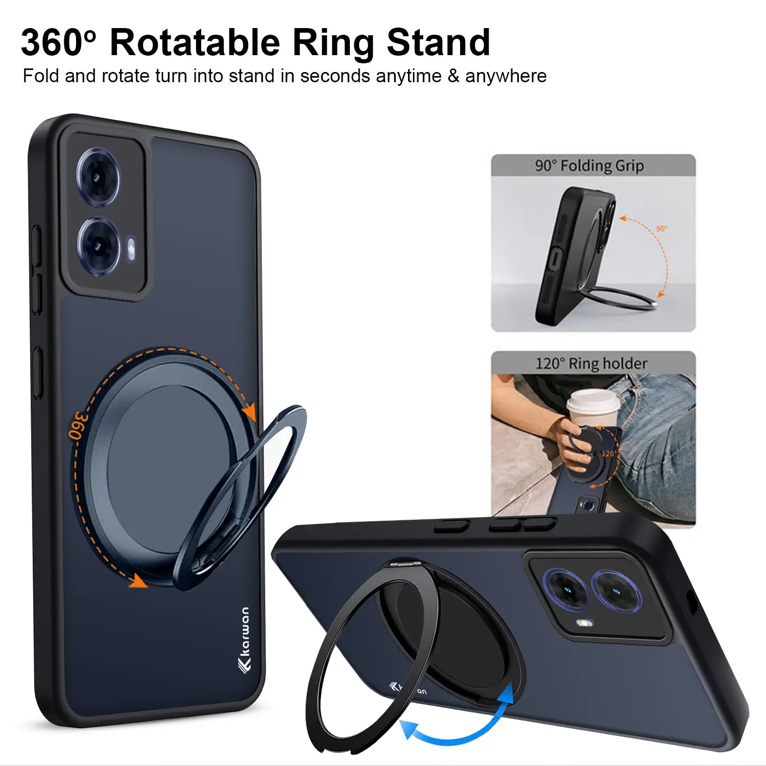 Karwan GhostRing MagSafe Rotating Ring Stand Case For Motorola 50 Fusion Karwan