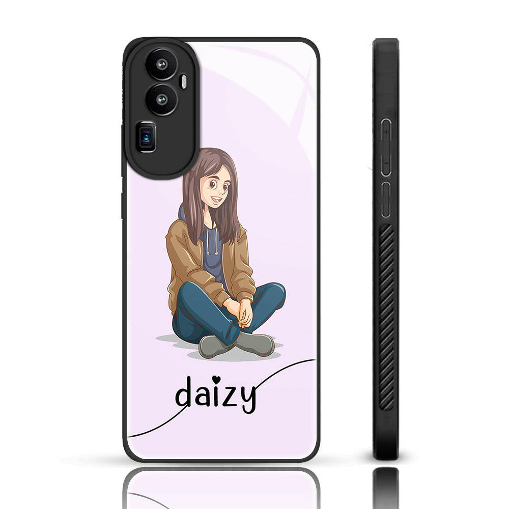 Girls Custom Name Glass Phone  Back Case For Reno 10 Pro Plus.