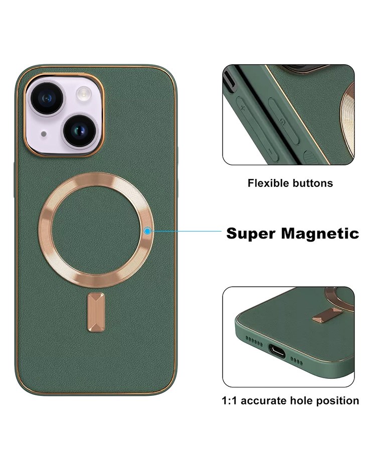 Magsafe-Golden-Leather-IPhone-13-14-Green
